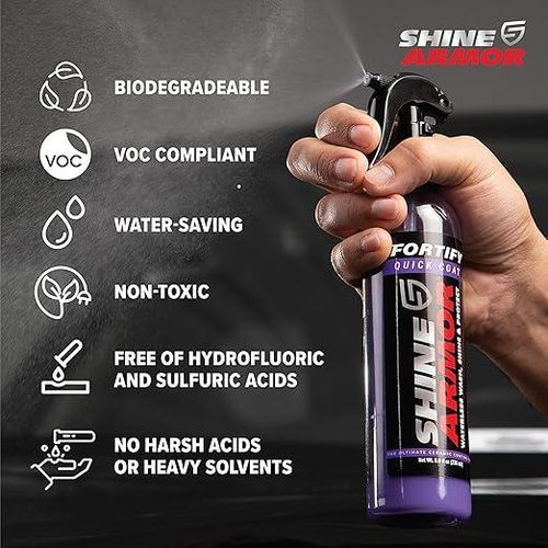 SHINE ARMOR Fortify Quick Coat – 3-in-1 Ceramic Coating, Car Wax & Waterless Wash Spray – Hydrophobic Top Coat & Paint Sealant for Long-Lasting Shine
