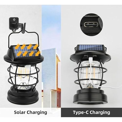 Solar Sensor Light Rechargeable Lantern Dimmable Camping Outdoor Hanging Lamp