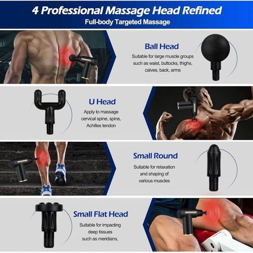 Deep Tissue Massage Gun – Handheld Electric Muscle Massager with 6 Speed Levels & 4 Massage Heads – Powerful Percussion for Muscle Recovery & Pain Relief