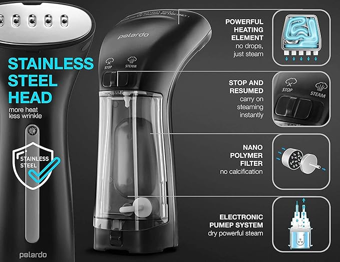 Travel Size Compact Travel Garment Steamer for Clothes to Go and Home Safe for Any Fabrics - Portable Handheld Steamer Powerful Steam Generator Iron for Clothes Best for Travel, 220V