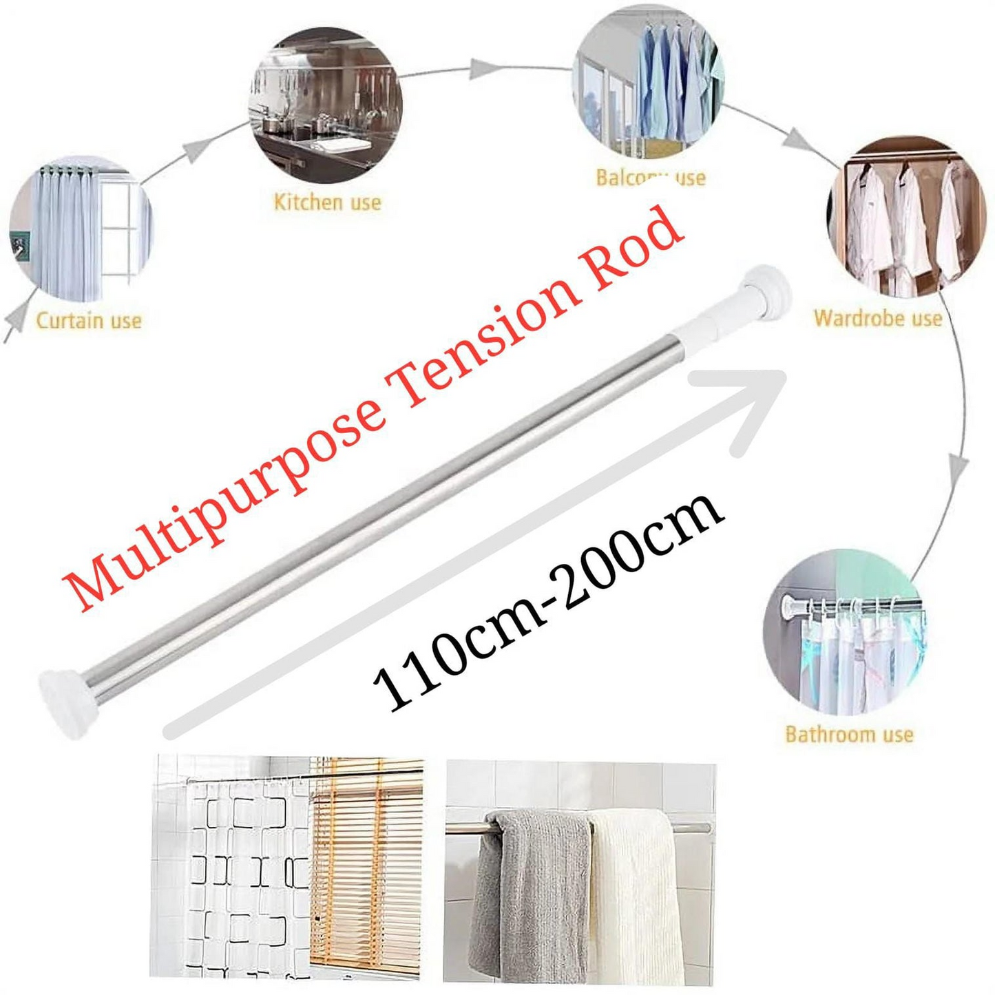 Multipurpose Extendable Telescopic Rod – Adjustable Shower Curtain, Closet, and Hanging Rod