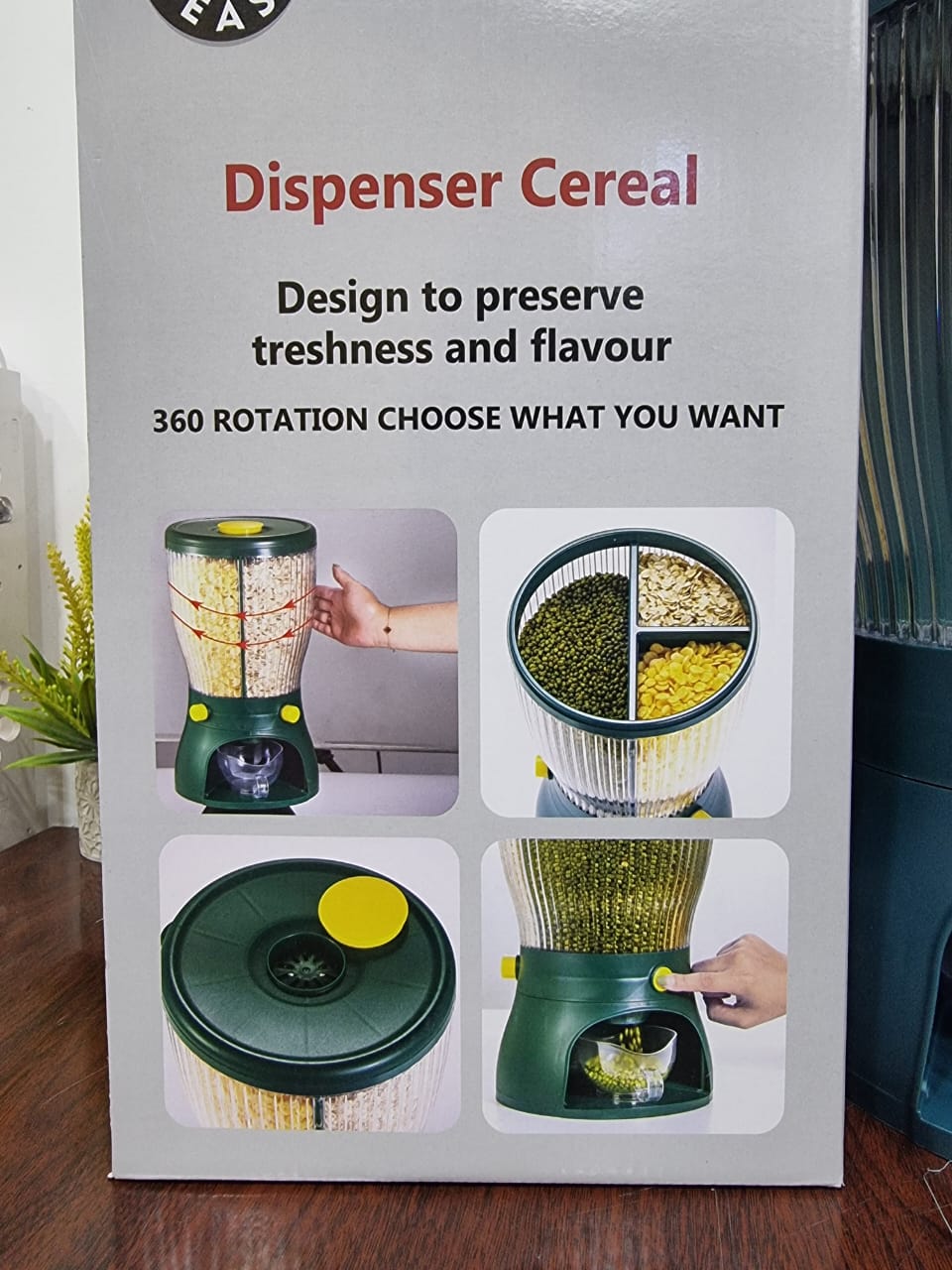 360 Degree Rotating Cereal Dispenser Food Storage Container