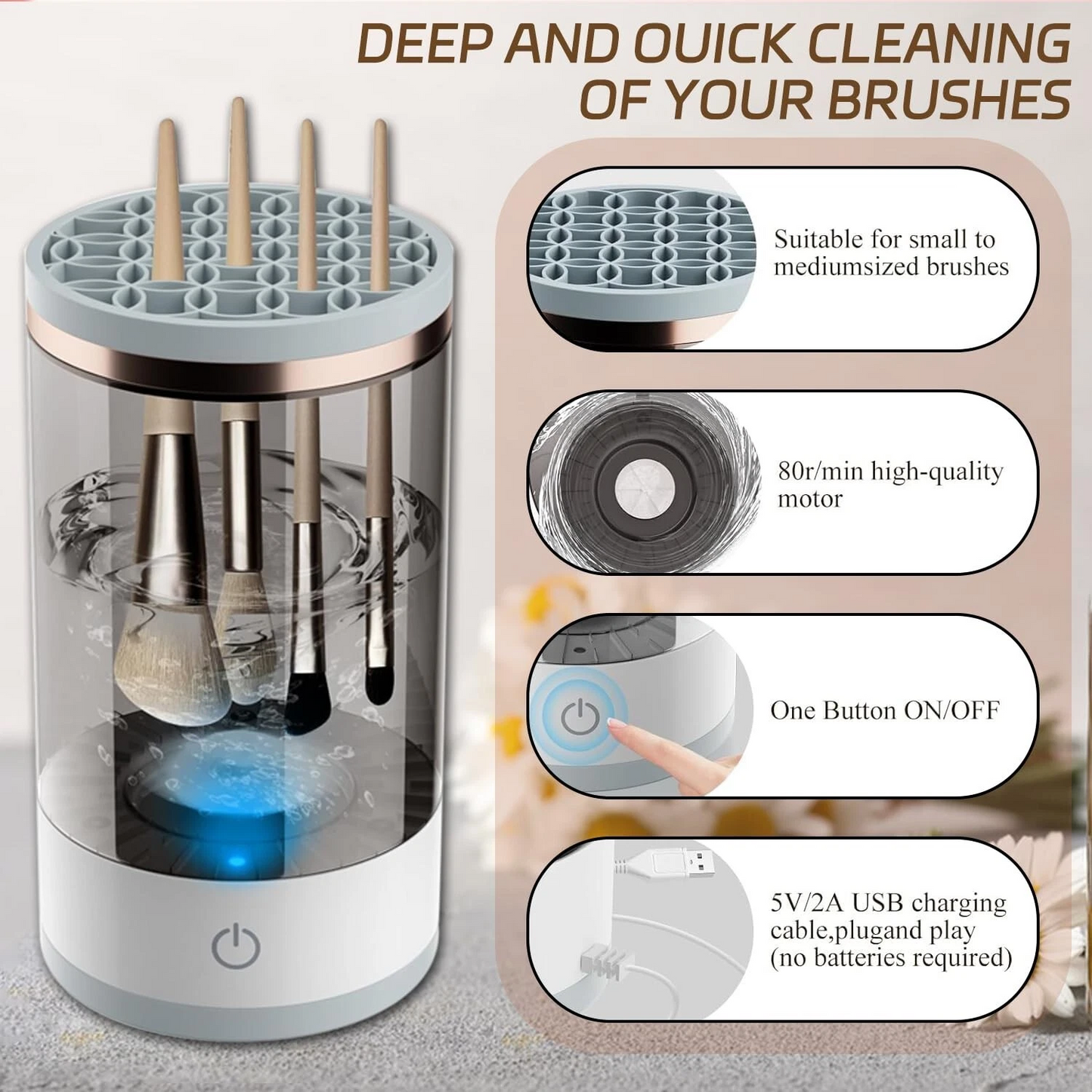 USB powered Make up brush cleaner