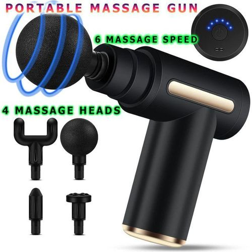 Deep Tissue Massage Gun – Handheld Electric Muscle Massager with 6 Speed Levels & 4 Massage Heads – Powerful Percussion for Muscle Recovery & Pain Relief