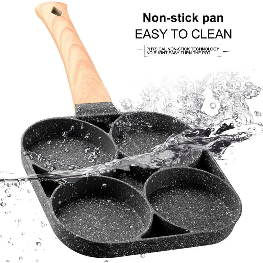 4 Hole Aluminium Breakfast Pan Nonstick Coating Frying Pan with Anti Scald Handle, Compatible with Gas & Induction Stoves