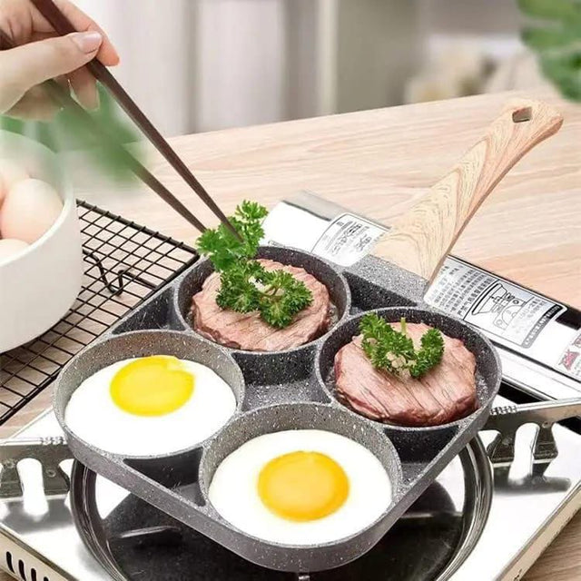 4 Hole Aluminium Breakfast Pan Nonstick Coating Frying Pan with Anti Scald Handle, Compatible with Gas & Induction Stoves
