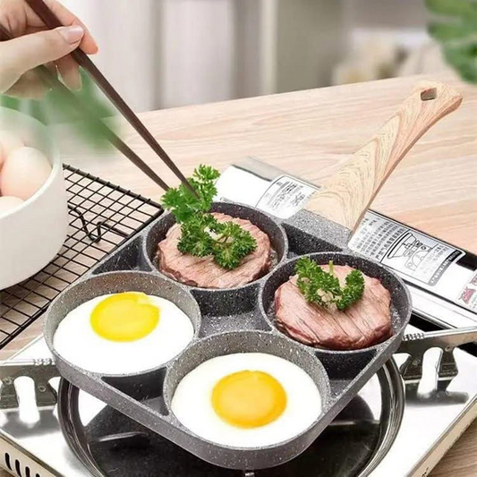 4 Hole Aluminium Breakfast Pan Nonstick Coating Frying Pan with Anti Scald Handle, Compatible with Gas & Induction Stoves