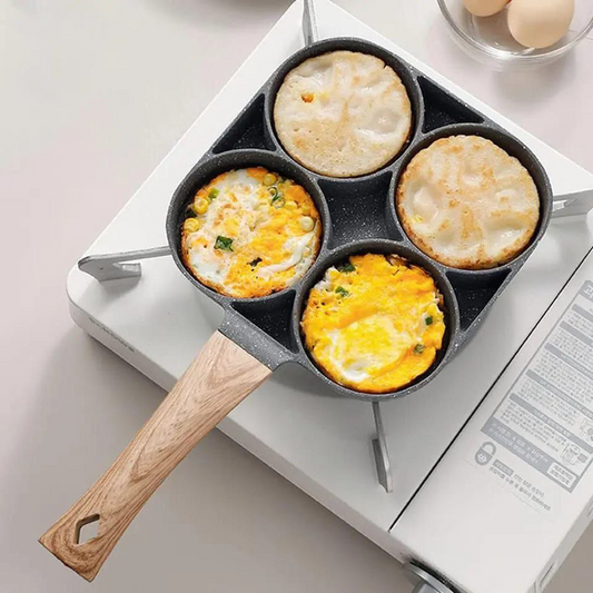 4 Hole Aluminium Breakfast Pan Nonstick Coating Frying Pan with Anti Scald Handle, Compatible with Gas & Induction Stoves