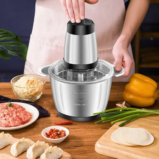 Electric Stainless Steel Meat Grinder & Food Chopper – Heavy-Duty Meat Mincer Blender with 4 Sharp Blades & Mixing Bowl for Meat, Vegetables, Fruits & Nuts