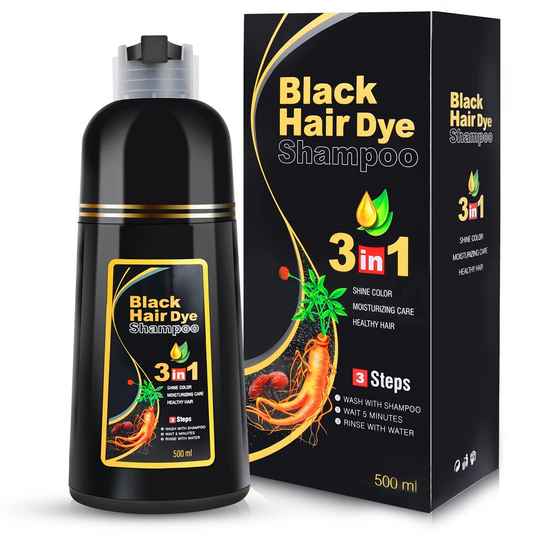 3-in-1 Black Hair Dye Shampoo for Gray Hair – Long-Lasting Hair Color, Cleanser & Conditioner for Women & Men – Natural Ingredients, Easy at-Home Use